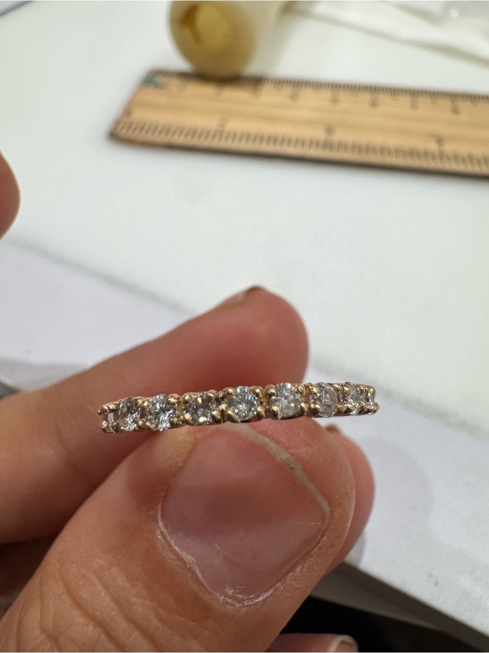 14K Solid Gold Diamond Eternity Band - Sparkling Gold Diamond Ring - Picture 12 of 12